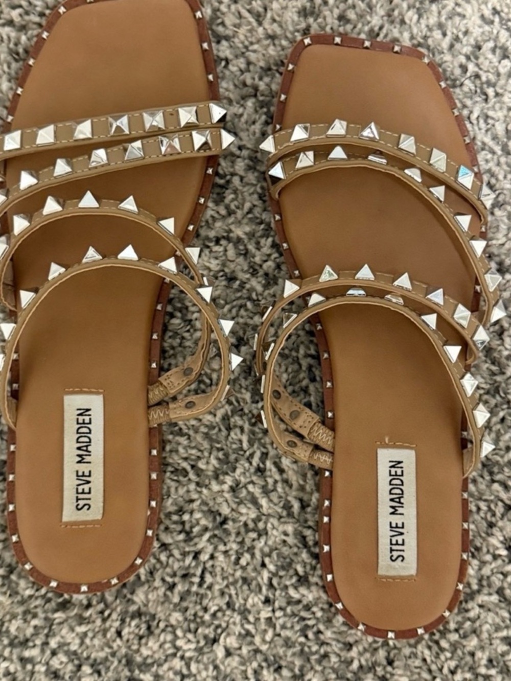 Steve Madden Tan Studded Multi-Strap Sandals